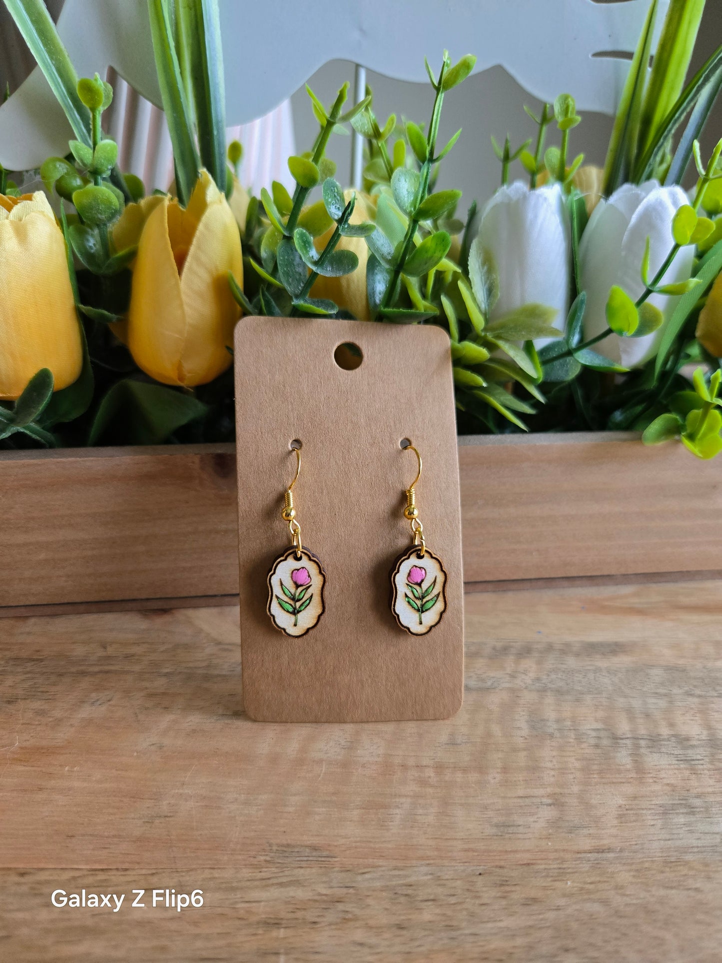 Gold hooks Pink flower